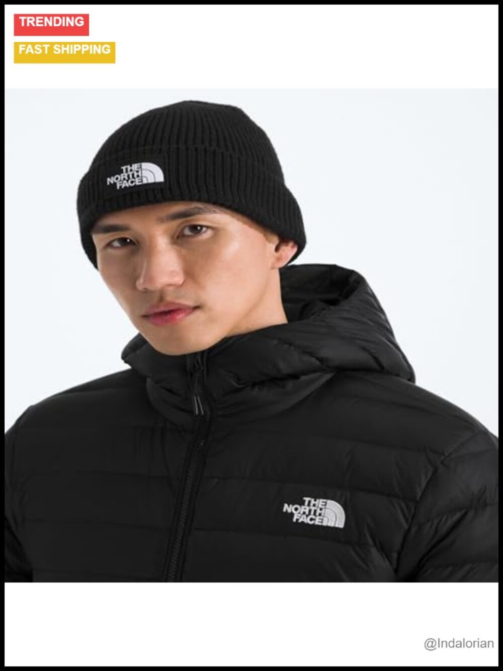 TNF Logo Box Cuffed Beanie Rib Knit Winter Hat Recycled Polyester
